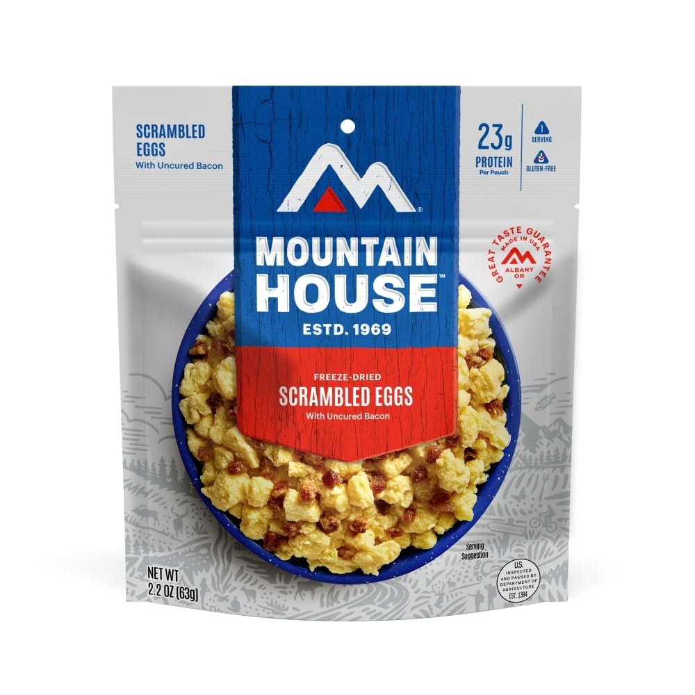 Mountain House Scrambled Eggs with Uncured Bacon | Gluten-Free Freeze Dried Backpacking Food | Hiker Campers | Lightweig