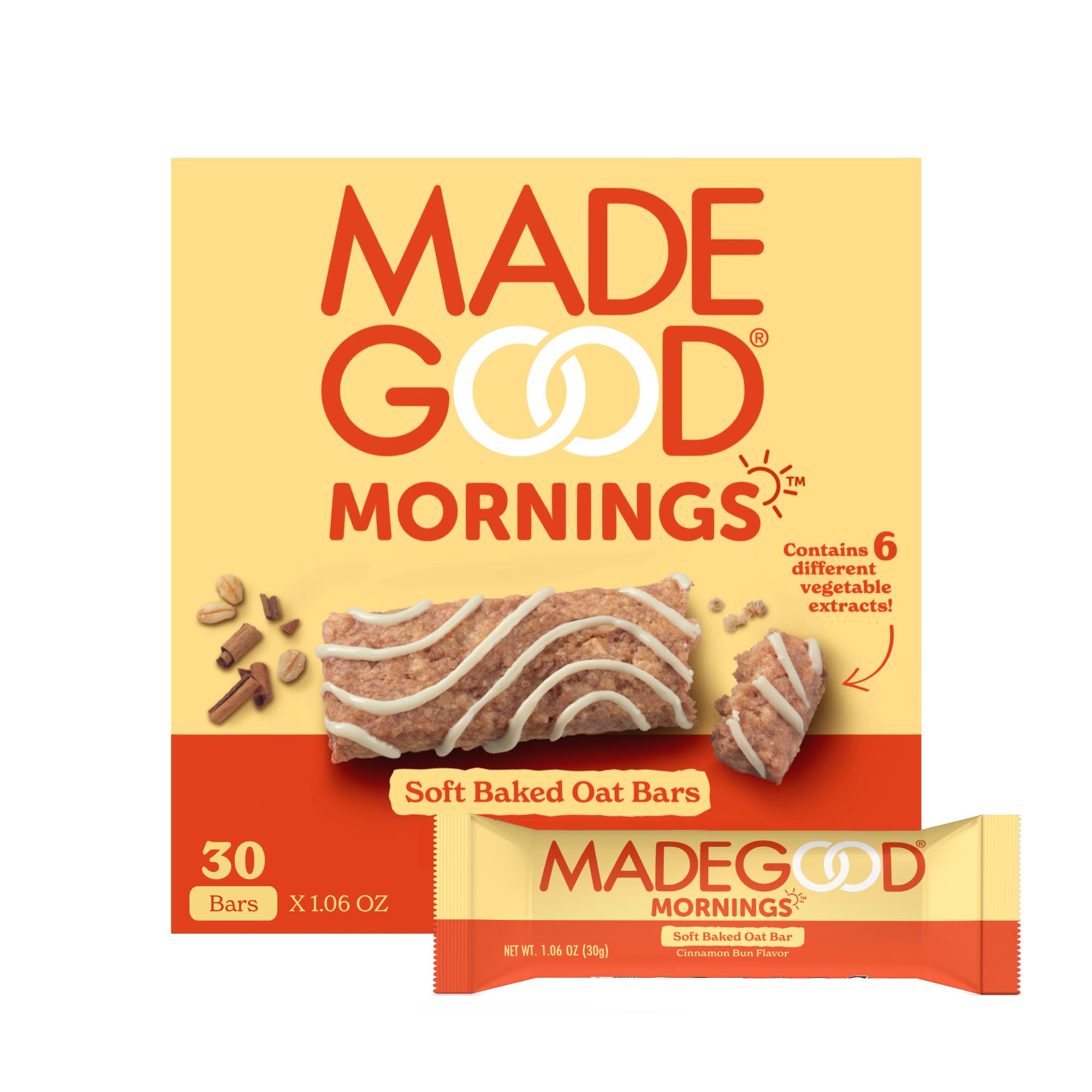 MadeGood Mornings Soft Baked Breakfast Bars Cinnamon Bun Gluten Free Snacks for Gluten Free Dieters on the Go
| MadeGoo