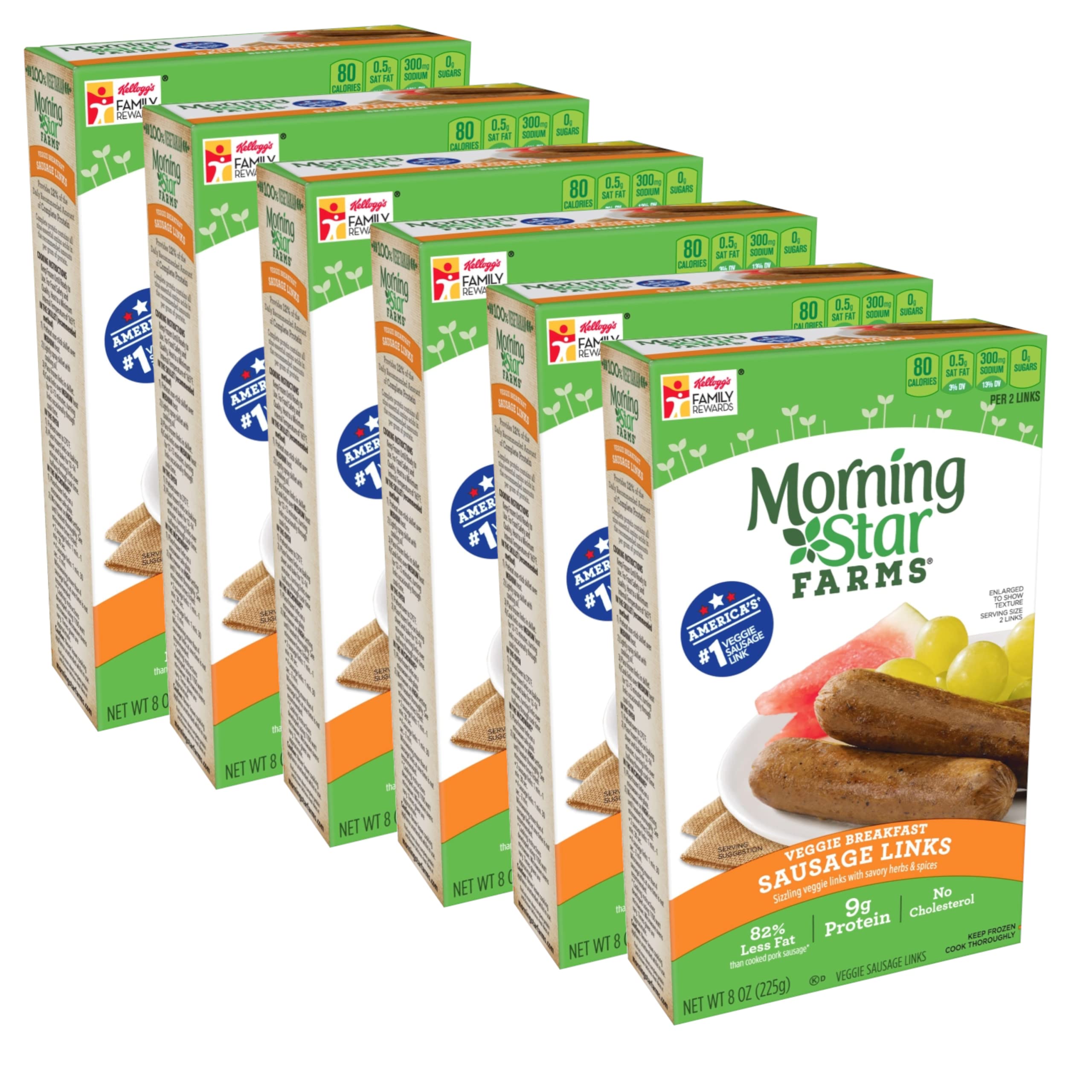 Morningstar Farms Plant Based Breakfast Veggie Sausage Links for Health Conscious Consumers - Frozen - 6 Pack (8 oz Eac