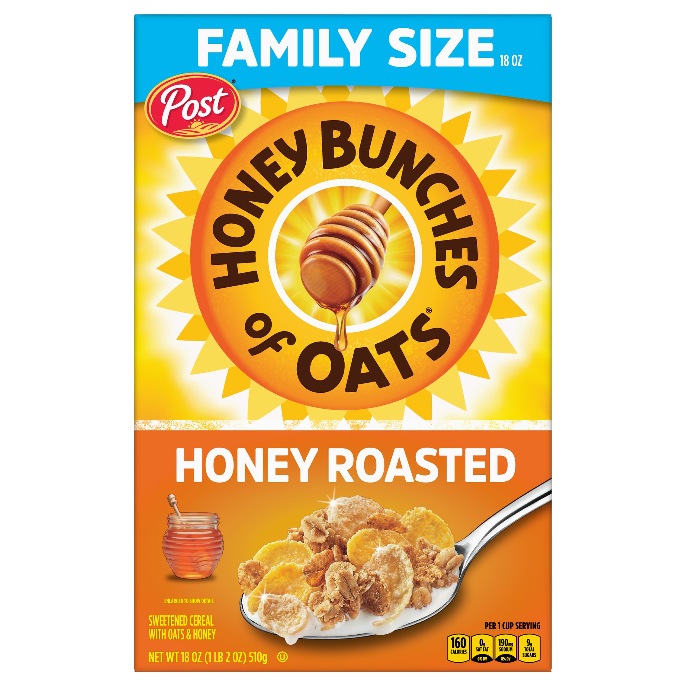 Honey Bunches of Oats Honey Roasted Breakfast Cereal for Family, Kids and Adults with Granola Clusters, Convenient Snac