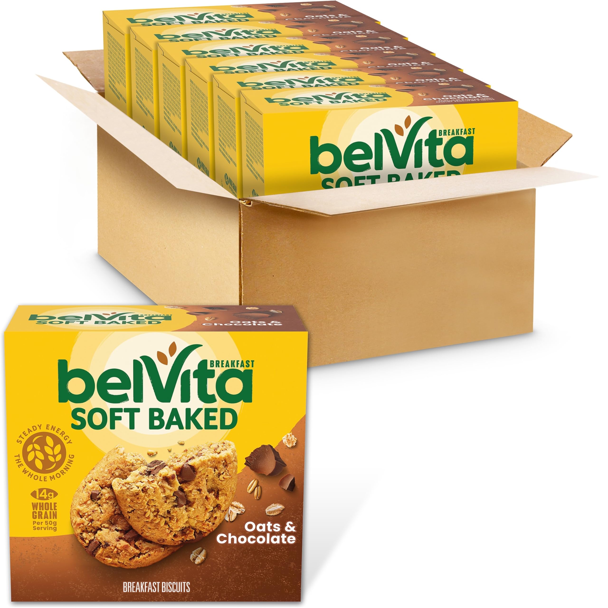 Belvita Soft Baked Oats & Chocolate Breakfast Biscuits Chewy Bars for Busy Mornings, Perfect for Office Goers, Rich in F