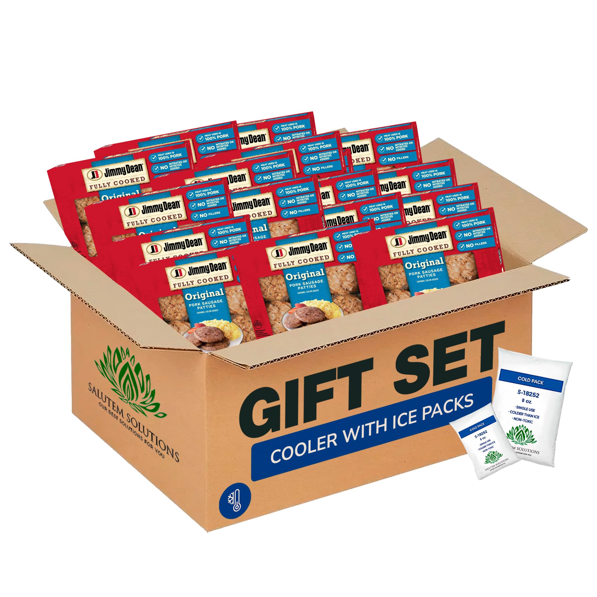 Salutem Vita Fully Cooked Original Pork Sausage Patties - High-Protein Breakfast Gift Set for Busy Mornings - Pack of 18