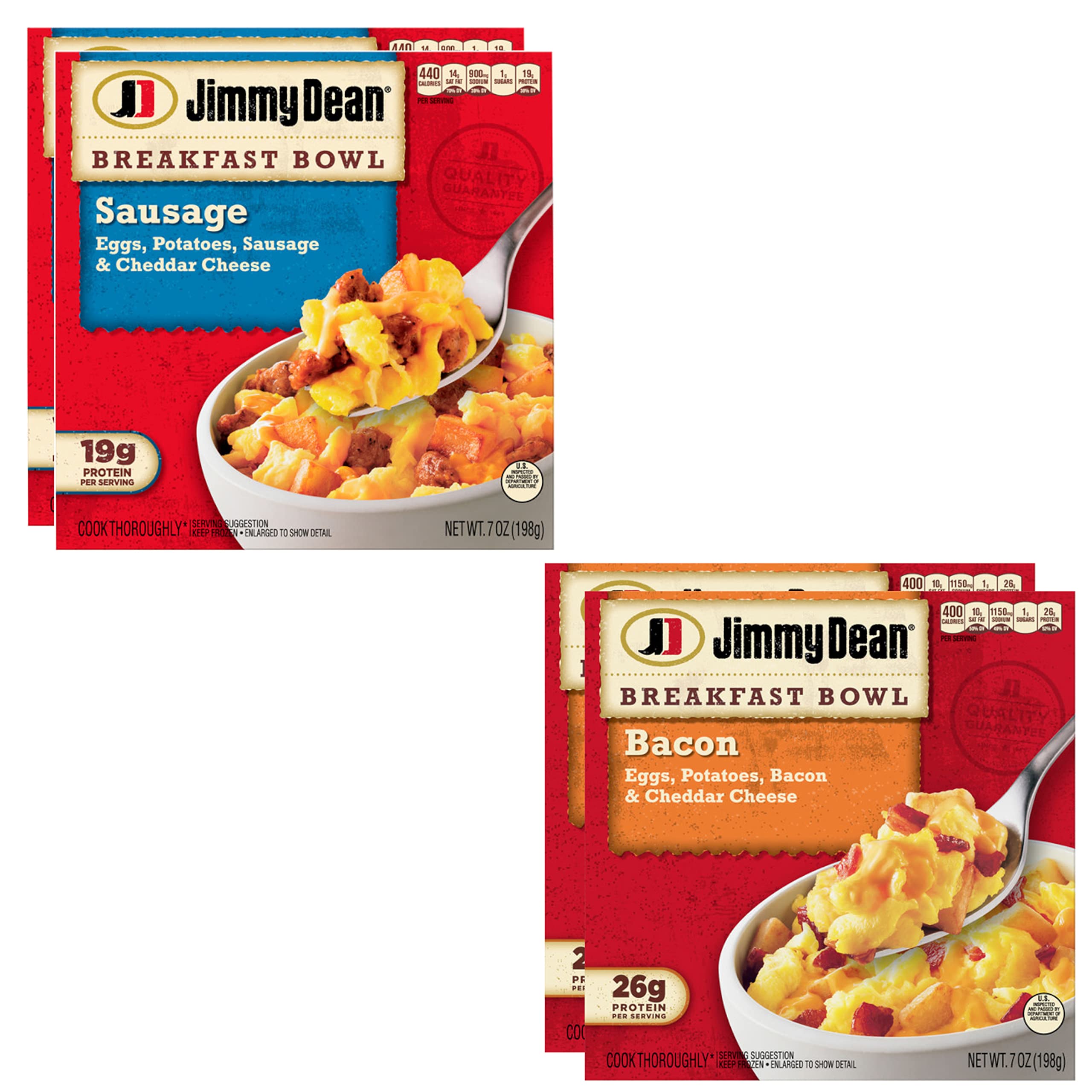 Jimmy Dean Protein-Rich Bacon and Sausage Breakfast Bowls - Gift Boxed 4 Pack - Perfect for Busy Mornings - Donate a Mea